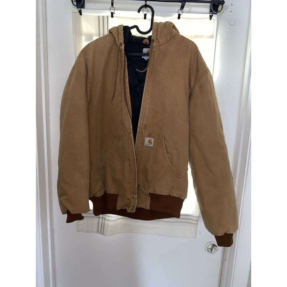 Vintage Carhartt Brown Hooded Quilt Lined Jacket Size M Made In USA